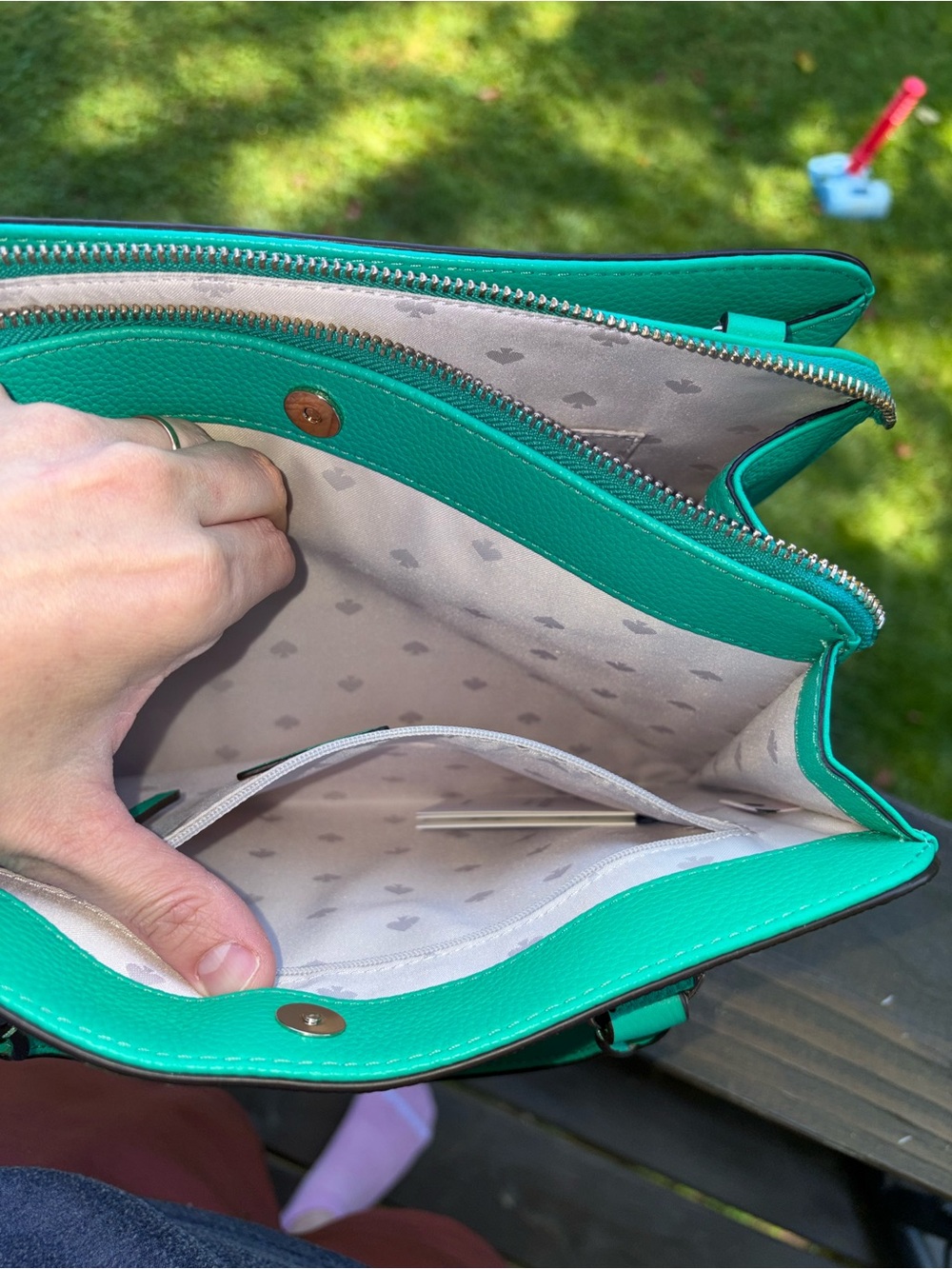 kate spade Turquoise pebbled Leather Structured Satchel - Picture 8 of 12